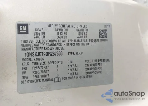 2013 Chevrolet Suburban 1500 Lt from USA, damaged, VIN 1GNSKJE79DR267600